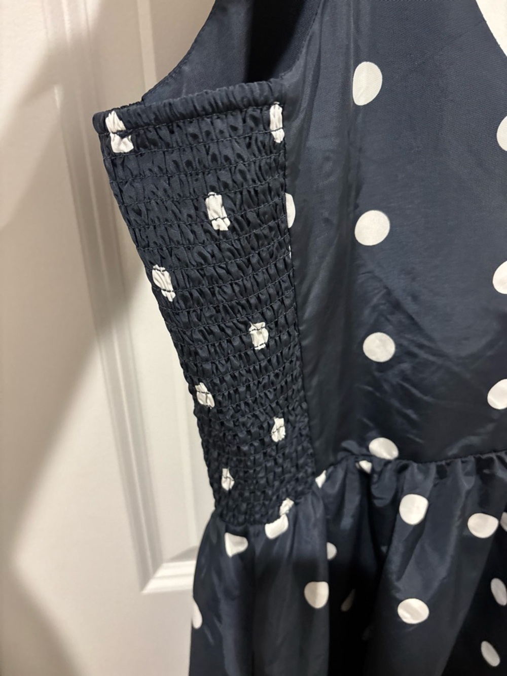 The Occasion Taffeta Navy Blue White Polkadot Tie Sleeve Mini Dress XL - Picture 6 of 8
